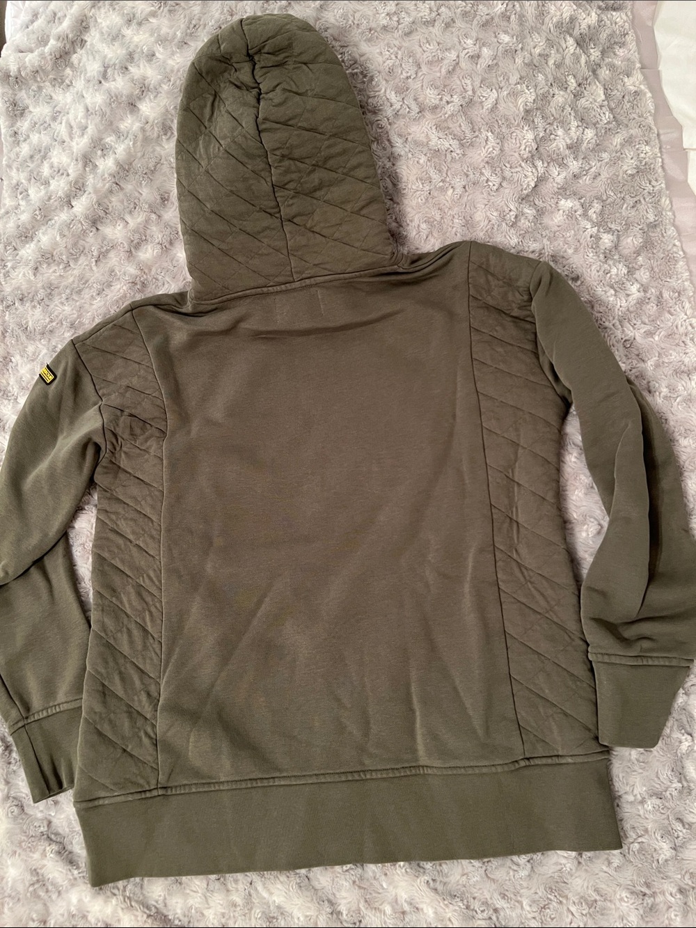 Barbour International Sarthe Overlayer Dusky Khaki Hoodie Sweatshirt Size 6 NWT - Picture 7 of 9